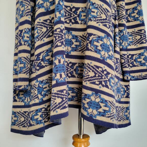 NEW Lucky Brand Scarf Print Cardigan Shawl Collar Open Blue Women Large - Picture 10 of 12